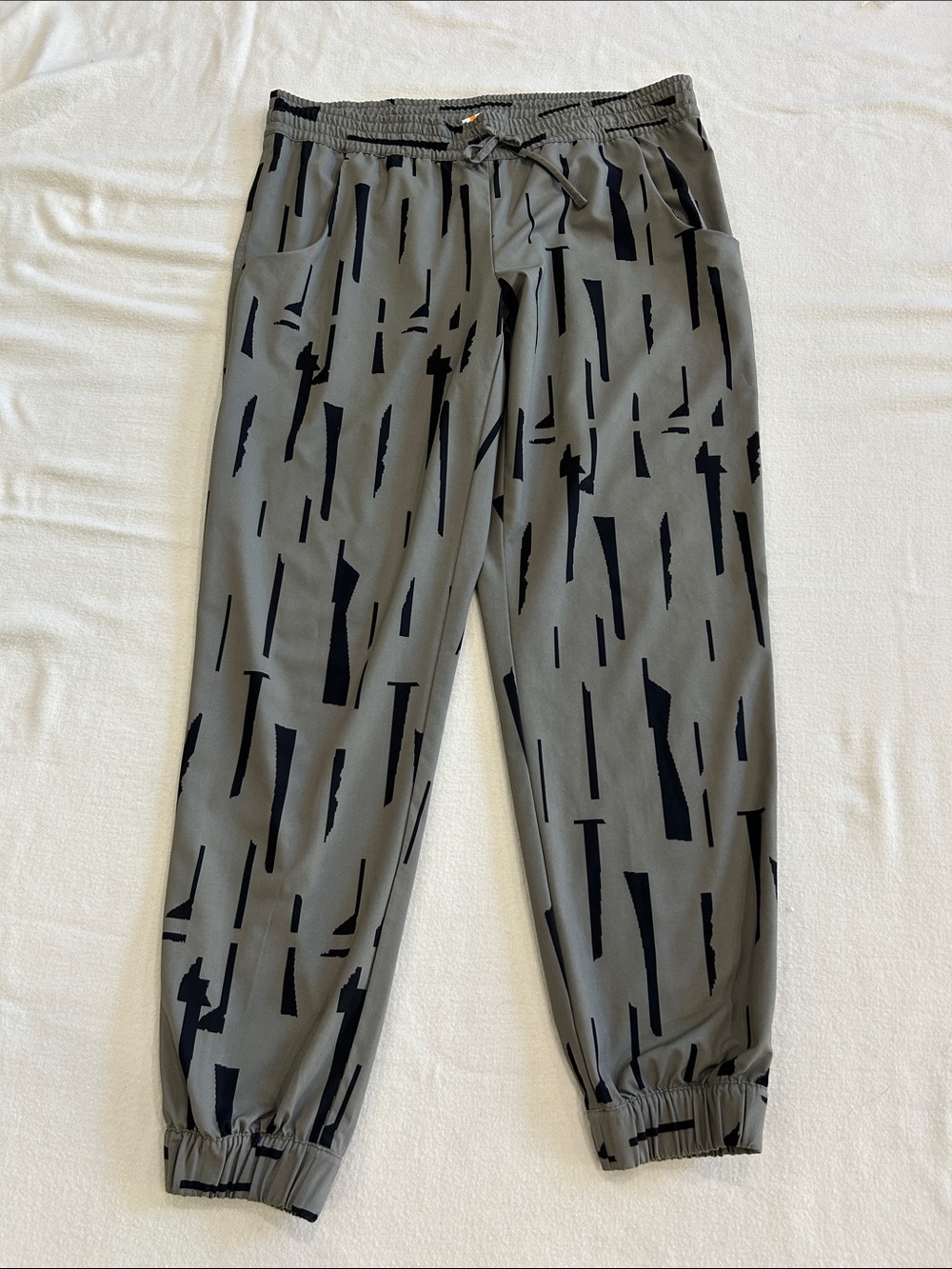 Women’s Green/Black Jogger Pants with Black Abstract Print